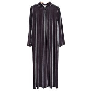 Diamond Tea Vintage Black Velvet Zip Front Robe Medium House Coat Glam Regency
